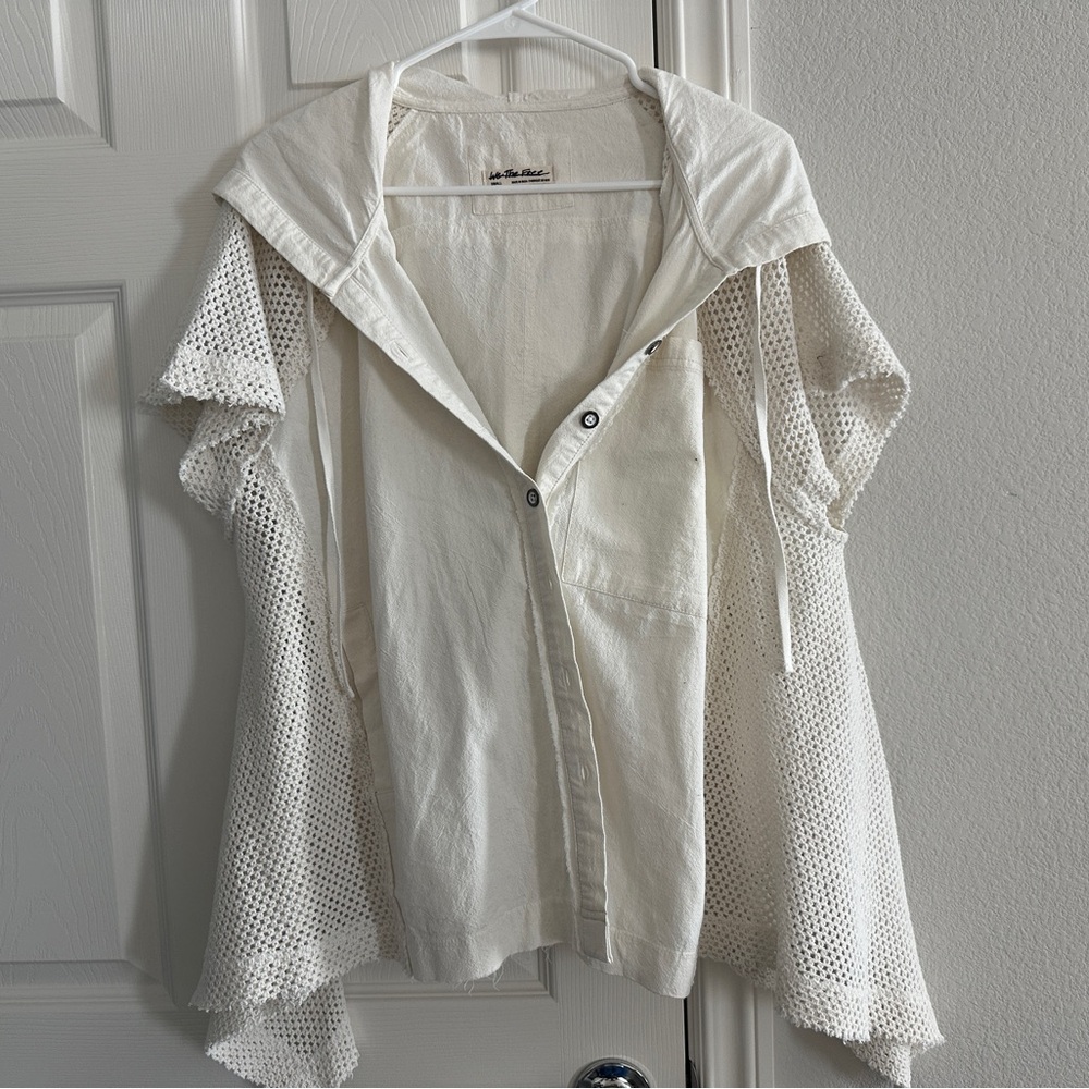 Free People We the Free Mesh Button Down Hoodie